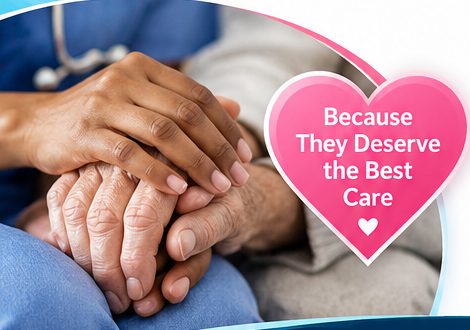 Caregiver holding an elderly person's hands